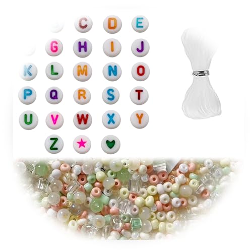 XIWJLWO Buchstabenperlen Set 104 Stück, Perlen für Armbänder & Freundschaftsarmbänder, DIY Perlenset Kinder, Alphabet Schmuck Basteln, Namensarmband Zubehör für Mädchen & Jungen von XIWJLWO