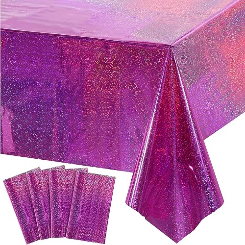 XIXKOLYU® 4-teilige waschbare Gartentischdecke Aluminium Film Tischdecke quadratische Tischdecke, Lasermuster, wasserdicht, einfach abzuwischen und zu reinigen, Hot Pink von XIXKOLYU