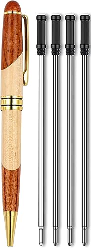 Holz Kugelschreiber Einziehbarer Personalisierter Nachhaltiger Bambus Kugelschreiber mit 4 Stück Extra Tinte Nachfüllungen für Schule Heim Büro von XIZAO