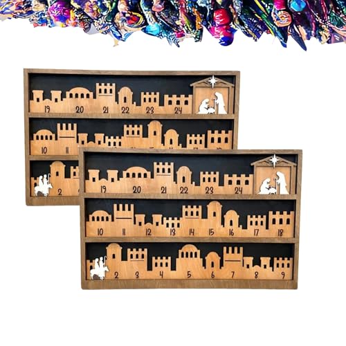 XJBCOD Weihnachts-Adventskalender, Adventskalender aus Holz, Weihnachtsferien-Adventskalender 2024, christliches Weihnachtsdekor, Weihnachts-Countdown, Adventskalender aus Holz(2PCS) von XJBCOD