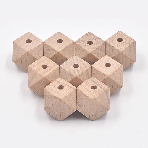 XJHDS 50/100 Stück unlackierte facettierte geometrische Holzperlen, unlackiert, natürliche Farbe, Polygon-Form, DIY-Holzperlen mit 3,5 mm Loch für handgefertigte Halsketten von XJHDS