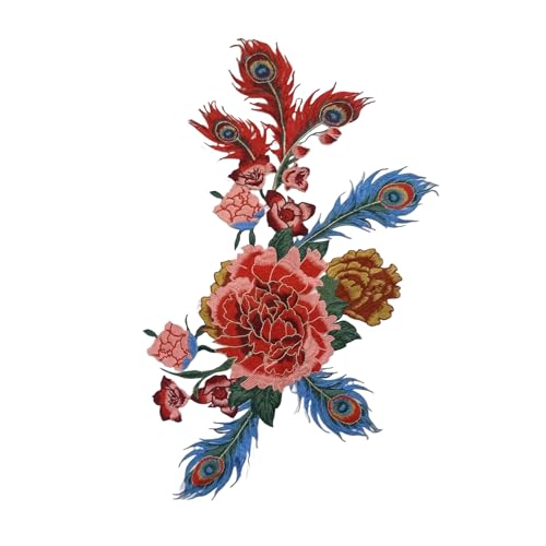 53 * 36CM Große Pfingstrose Blume Blüte Stickerei Patch Eisen Auf Applikationen Chinesischen Für Kleidung Große Nähen Auf Patches für Jeans Jacke von XJHHS