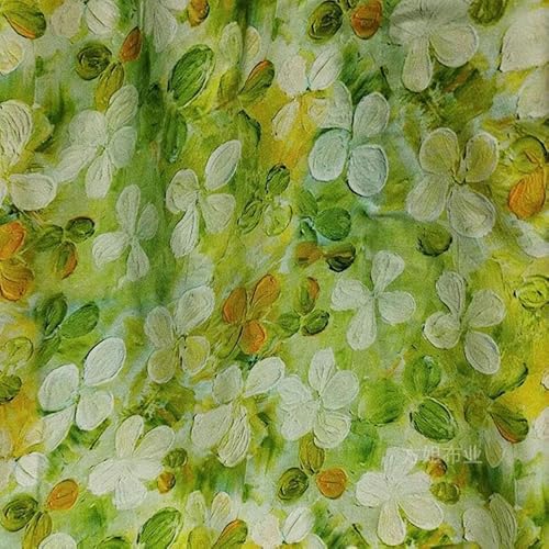 XJHHS 150 cm breit Ölblume bemalt Bedruckt halbdurchsichtiger Chiffon-Stoff Meterware Polyester-Chiffon-Stoff für die Schneiderei Kleidung Handwerk von XJHHS