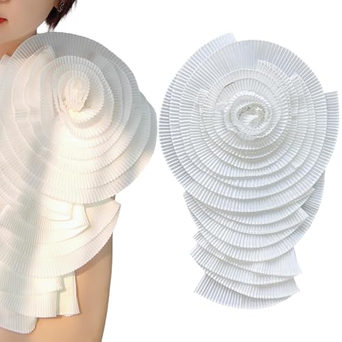 Applikationen für Kleidung, 3D weiße plissierte Blütenflecken Applikationen mit Stecknadel Polyester Brustblumenflecken für DIY -Kleider Kleidung handgefertigte Stoffdekorationen, gestickte Applikati von XJKLBYQ