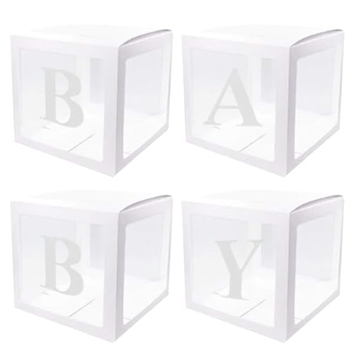 Ballonboxen mit B a b y Buchstaben 4pcs 12 Zoll Valentinstag Transparent Ballon Box Clear Party Ballon Box für Valentinstag Dekor Babyparty Party Vorräte, Ballonboxen von XJKLBYQ