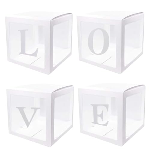 Ballonboxen mit L-O-V-E-Buchstaben 4pcs 12 Zoll Valentinstag Transparent Ballon Box Clear Party Ballon Box für Valentinstag Dekoration Partyzubehör ohne Luftballons Ballonboxen mit Buchstaben von XJKLBYQ