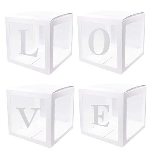 XJKLBYQ Ballonboxen mit L-O-V-E-Buchstaben 4pcs 12 Zoll Valentinstag Transparent Ballon Box Clear Party Ballon Box für Valentinstag Dekorationsparty-Vorräte ohne Luftballons, Valentinstag Dekor von XJKLBYQ