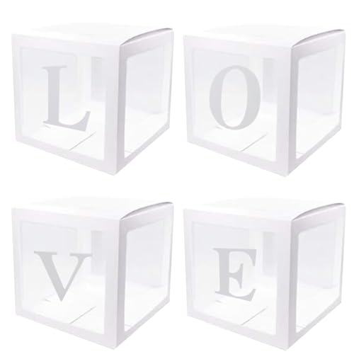 Ballonboxen mit L-O-V-E-Buchstaben 4pcs 12 Zoll Valentinstag Transparent Ballon Box Clear Party Ballon Box für Valentinstag Dekorationspartyzubehör ohne Luftballons, transparente Ballonbox von XJKLBYQ