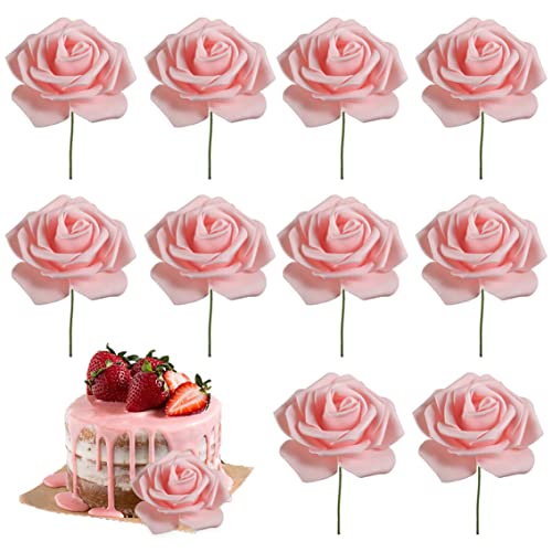 Damentag Kuchen -Top, 10pcs rosa Rosenblumenkuchen -Topper, Party -Kuchen -Dekor für 3.8 Goddess Festival Mutter Tag für Zuhause von XJKLBYQ