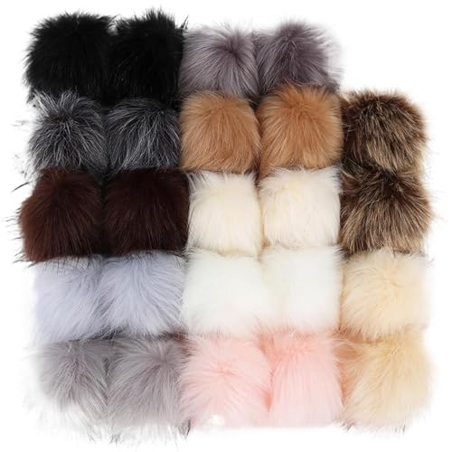 Faux Fur Pompoms/Bobbles, 24PCs Real Fur Pompom Faux Pelpompoms für Kappenschlüsselketten von XJKLBYQ