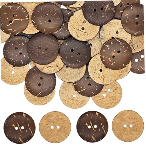 XJKLBYQ Harz runde Flache Bastelknöpfe, 50pcs Nähknöpfe, 1 Zoll natürliche Kokosnussschalen braune Knöpfe mit 2 Löchern zum Nähen DIY Bastel Clos Decoration von XJKLBYQ