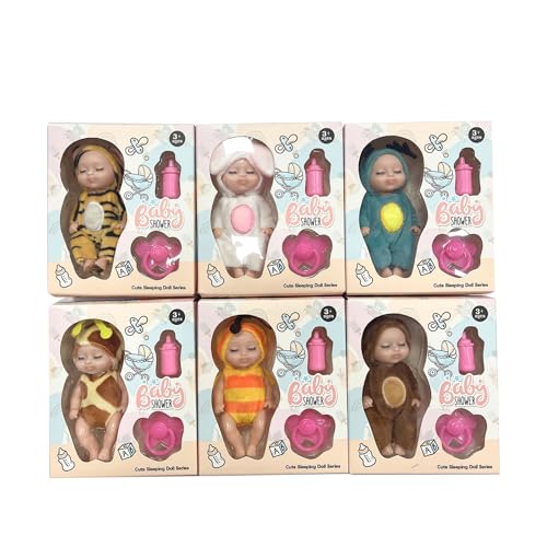 Lebensechte realistische Babypuppen | 6pcs Mini Babypuppen realistische Plastikschlaf -Mini -Babys mit tierischen Kleidung, bewegliche Gelenke süße Mini -Puppen für Mädchen Jungen Kleinkinder und Kin von XJKLBYQ