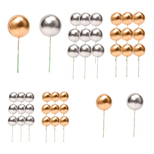 Mini -Ballon -Kuchen -Top -Schaumball -Kuchen -Einsatz -Backdekoration für Jubiläumshochzeitsfeier Gold Silber 40pcs, Ball Cake Toper von XJKLBYQ