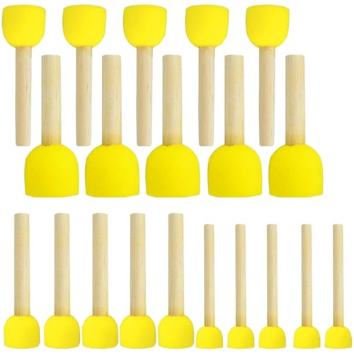 Runde Schwämme Pinselset | Runder Schwamm Pinsel 20pcs 4 Größenschwamm Pinsel mit Holzgriff Frühschulpinsel für Kinder für Zuhause, Kindergarten, Vorschule von XJKLBYQ