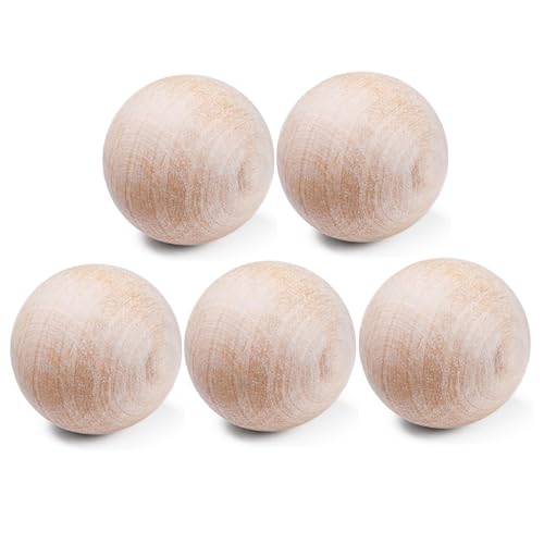 XJKLBYQ 5pcs Holzkugeln 2 Zoll Naturhandwerkskugeln Leicht und leicht zu kontrollieren Wiederverwendbare Feldhockeyball für Ice Street Hockey Play Drills DIY Craft Projects Feldhockeyball von XJKLBYQ