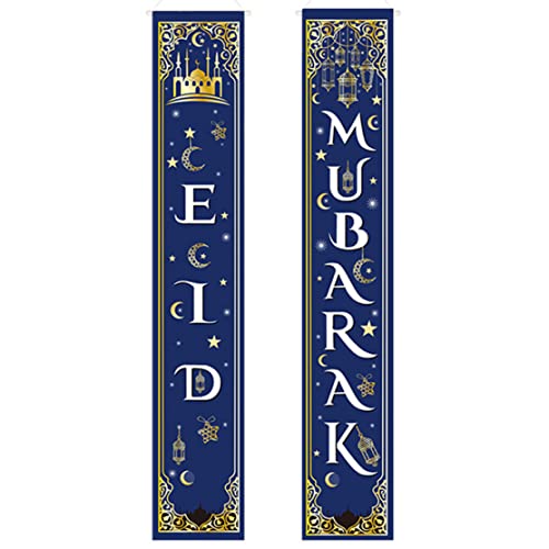 XJKLBYQ Eid Mubarak Door Banner Ramadan Begrüßung Veranda Zeichen EID -Dekoration für die islamische muslimische Partei Blau, Eid Mubarak Door Banner von XJKLBYQ