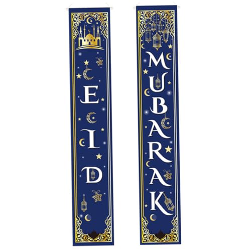 XJKLBYQ Eid Mubarak Door Banner Ramadan Begrüßung Veranda Zeichen Eid -Dekoration für die islamische muslimische Partei Blau Eid Mubarak Tür Banner von XJKLBYQ