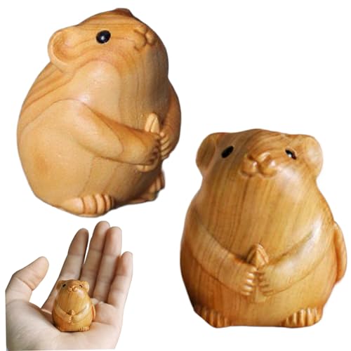 XJKLBYQ Holzfigur Feldhaus Ratte Haustier | Maus -Figur 2pcs süße lebhafte Holztiere Zodiac Miniatur Tierfiguren 1.3x1.2x1.6in Dekorative Maus -Figuren für Desktop -Regal von XJKLBYQ