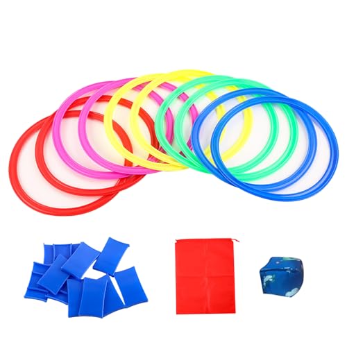 XJKLBYQ Hopscotch Rings Game, 10pcs Hopscotch -Ringe mit Bohnen -Taschen -Wurf, mehrfarbige Agilities Ringe, Hindernisstrecke Fun Play Kids Outdoor Play Equipment - 11 Zoll von XJKLBYQ