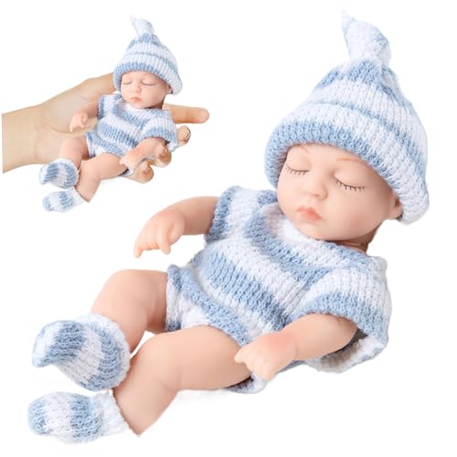 XJKLBYQ Puppe, Mini Silicone Babypuppen, 7 Zoll realistische Neugeborenenpuppen, weiches Ganzkörper Silikon mit Kleidung, Babys für Kindergeschenke, Blau von XJKLBYQ