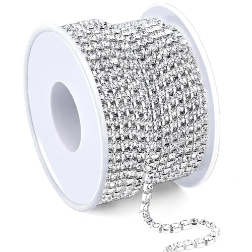 XJKLBYQ Trim Diamond Crystal Trim | 10 Yard Strasskette, Glas- und Kupferbecherkette, Strassbandverkleidung für DIY -Handwerk, Hochzeit, Schmuck, Schuhe, Handys und Kuchendekoration von XJKLBYQ