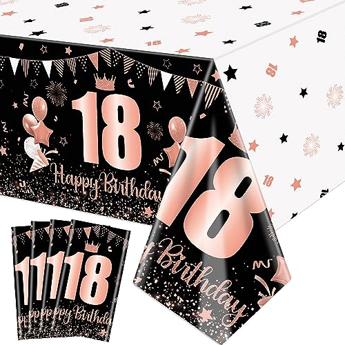 XJLANTTE 18. schwarz und Rose Gold Party Tischdecken - 4Pcs Rose Gold schwarz Dekorationen Tischdecke rechteckigen Tisch Decken Geburtstag Tischdekorationen für Frauen Mädchen Prinzessin, 130x220cm von XJLANTTE