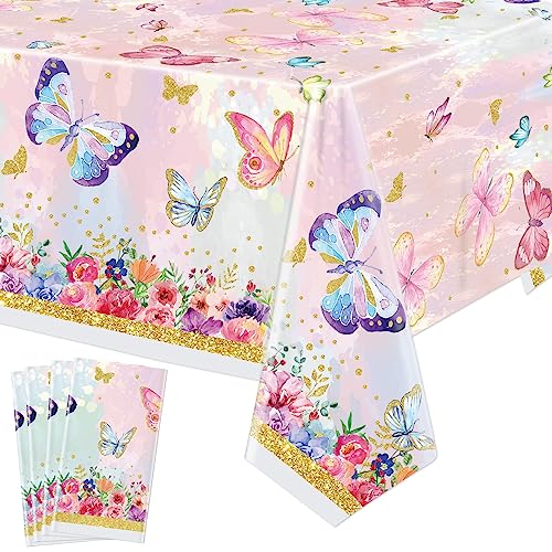 4 PCS Schmetterling Geburtstag Tischdecke Dekorationen - Schmetterling Kunststoff Tischdecke, rechteckige Aquarell Schmetterling Tischdecke für Mädchen Baby-Dusche Party Supplies, 130x220cm von XJLANTTE