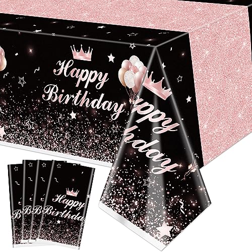 4 Stück schwarz und Rose Gold Party Tischdecken - Rose Gold schwarz Geburtstag Dekorationen Tischdecke rechteckigen Tisch deckt Geburtstag Tischdekorationen für Frauen Mädchen Prinzessin, 130x180cm von XJLANTTE