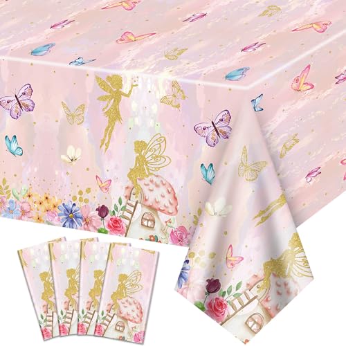 4Pcs Fairy Tischdecken - Fairy Birthday Party Tischdecke, Bunte rechteckige Frühling Floral für Prinzessin Blume Fee Party Supplies, 130 x 220 cm von XJLANTTE