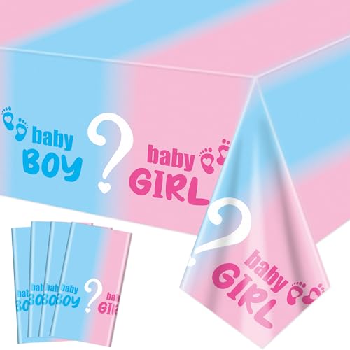 4Pcs Geschlecht Reveal Tischdecke - Geschlecht Reveal Tischdekorationen rosa und blau Tischdecke für Baby-Dusche Dekorationen, Junge oder Mädchen Geschlecht Reveal Party Supplies, 130 x 270 cm von XJLANTTE