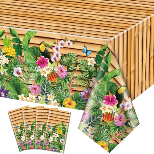 4Pcs Hawaiian Party Tischdecken - 130 x 220cm Luau Party Dekorationen Tischdecke, rechteckige Tropische Tischdecke für Aloha Party Dekorationen Sommer Strand Pool Geburtstag Party Zubehör von XJLANTTE