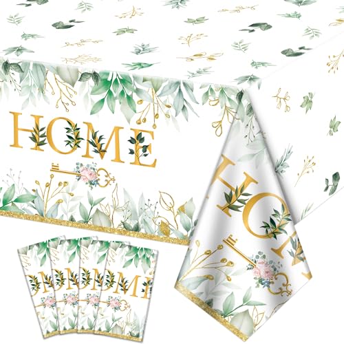 4Pcs Home Sweet Home Tischtuch - Hauseinweihung Dekorationen Tischdecke, Rechteckige Schlüssel Haus Dekoration Tischtuch für Neue Heimdekoration Haus Erwärmung Hochzeit Party Supplies, 130x220cm von XJLANTTE