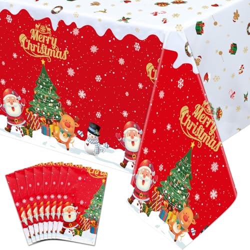 8 Stück Weihnachten Tischdecke Party Dekorationen - Frohe Weihnachten Santa Einweg-Plastik-Tischdecke, Schneemann rechteckige Tischdecke für Weihnachten Urlaub Winter-Party-Zubehör, 130x220cm von XJLANTTE