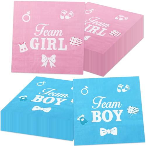 Servietten für Babypartys, Team-Jungen oder Mädchen, 33 x 33 cm, blau-rosa Party-Servietten für Mädchen, Jungen, Babyparty, Partyzubehör, 100 Stück von XJLANTTE