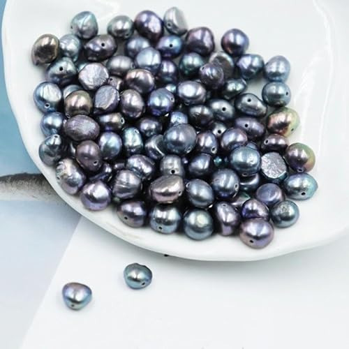 XJSDI 10 Stück 4–7 mm schwarze, runde, flache, barocke, unregelmäßige, natürliche Süßwasser-Zuchtperlen zur Schmuckherstellung, echte Perlen, Armbänder von XJSDI
