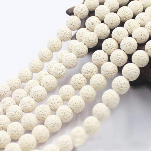 XJSDI 6–16 mm, 48–126 Stück, weiße Lavastein-Perlen, Vulkanstein-Perlen, Lava-Perlen für Schmuckherstellung, DIY, Lava-Perlen für Armband, Anhänger, Handwerk von XJSDI