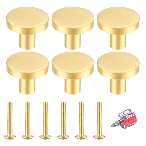 6 Stück Messing Türgriffe, runde Schrankgriffe, Möbelknöpfe, Ein Loch Knöpfe und Griffe, Schrank Türgriffe für Schränke, Schranktüren, Kommode Schublade, mit Befestigungsschrauben (Gold, 20 * 25mm) von XKQYX