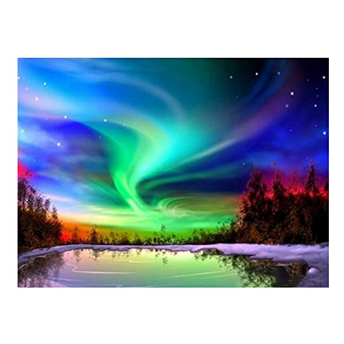 XKQYX 5D DIY Diamond Art Painting Kits Vollbohrer, Polarlicht Strass Kreuzstich Stickerei Kristall Leinwand Diamant Malerei Bilder Painting nach Zahlen für Kinder Erwachsene Wohnwand Dekor von XKQYX