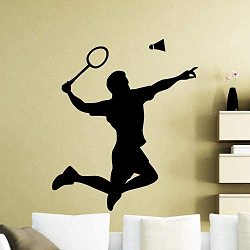 Badminton Spieler Silhouette Wandtattoo Schläger Sport Vinyl Aufkleber Familienzimmer Interieur Wohnzimmer 42X49Cm von XKSHUO