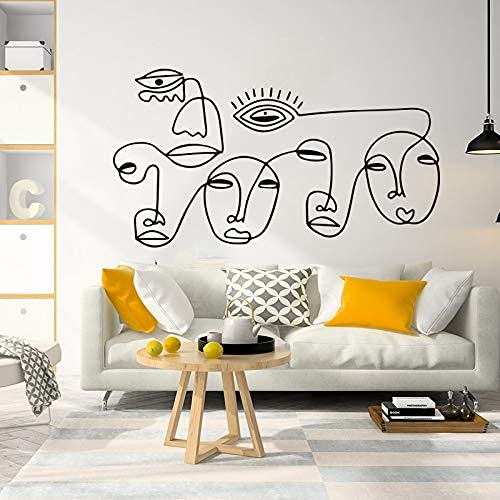 Gesicht Auge Lippe Nase Linie Kunst Liebe Herz Wandaufkleber Kunst Picasso Linie Gesicht Wandtattoo Wohnzimmer Vinyl Dekoration 84X46Cm von XKSHUO