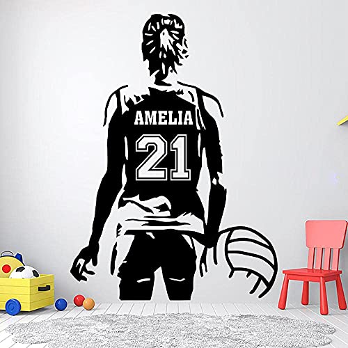 Personalisierte Volleyball Name Nummer Sport Volleyball Wandtattoo Vinyl Wohnkultur Mädchenzimmer Kinder Teenager Schlafzimmer Aufkleber Wandbild 42X58 Cm von XKSHUO