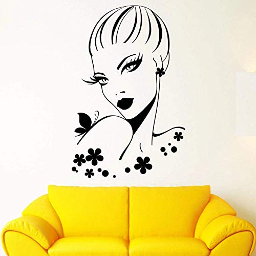 Schöne Frau Wandtattoo Schönheitssalon Mädchen Ankleidezimmer Innendekoration Vinyl Fensteraufkleber Schmetterling Blume Wandbild 57X86 Cm von XKSHUO