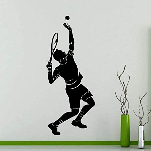 Tennisspieler Silhouette Wandaufkleber Sport Serie Männer Tennis Spielen Muster Vinyl Wandtattoo Home Wohnzimmer Dekoration 24X57Cm von XKSHUO