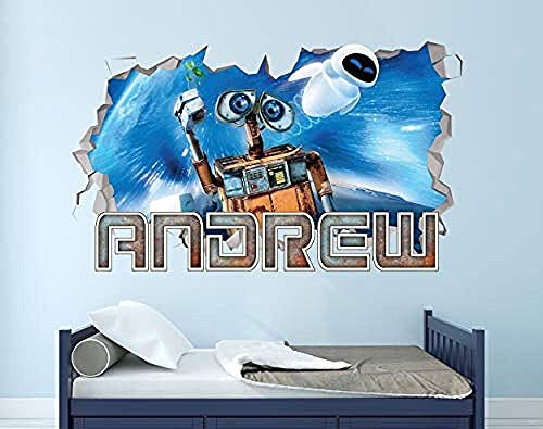 Wall-E Robot Benutzerdefinierter Name 3D Personalisierte Wandaufkleber-Kinder Wanddekoration-Kunst Vinyl Wandtattoo 55X60Cm von XKSHUO