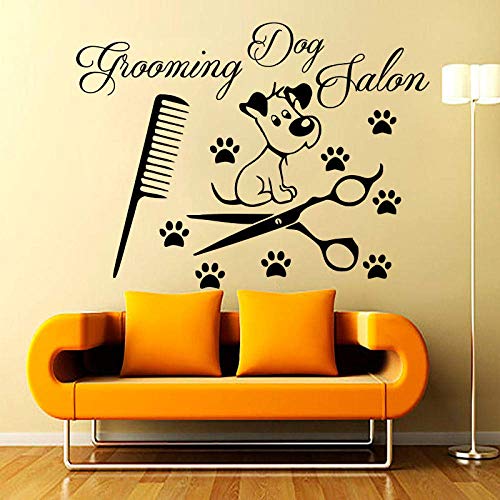 Wandaufkleber, Hundesalon Wandtattoo Vinyl Abnehmbare Pfotenabdruck Kammschere Und Niedlicher Hund Wandaufkleber Wohnzimmer 43X30Cm von XKSHUO