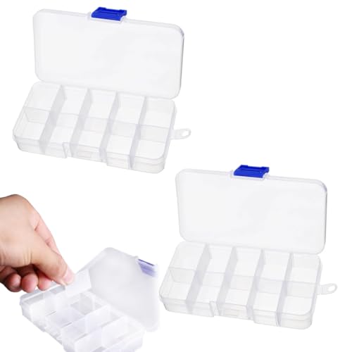 XKSOCT 2 Stück 10Gitter transparente Sortierboxen für Kleinteile,Schmuck Organizer Box,für Ohrringen,Perlen,Aufbewahrung,Büromaterial,Lego-Kunststoff,Angehen Angelköder Box,von Schrauben von XKSOCT