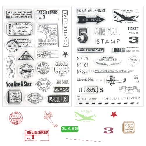 XKSOCT 2 Stück Vintage Stamps Clear Stamps for DIY Scrapbooking Decor Letters Postcards Transparent Silicone Stamps for Making Cards Photo Album Decor(16 * 11CM) von XKSOCT