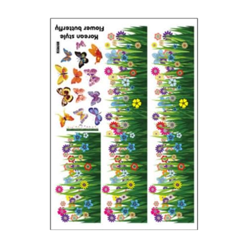 XLWLLNJ Wandaufkleber mit Schmetterlings- und Blumenmotiv, Gras-Kunst, Wandbilder, Wandkunst, Dekor, PVC-Tapete für Zuhause, Schule, Küche, Esszimmer, Party von XLWLLNJ