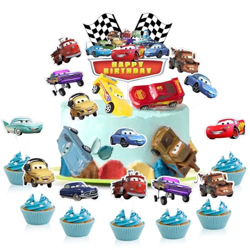 Cars Tortendeko Kinder, 17 Stücke Cars Torte Topper, Geburtstag Kuchen Deko Junge, Tortendeko Auto, Tortendeko Geburtstag, Cupcake Topper Deko Torte für Kinder von XLZJYIJ