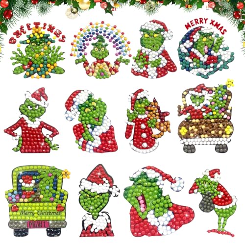 XLZJYIJ 5D Diamond Painting Weihnachten, 12 Stücke DIY Weihnachten Diamant Aufkleber Kit, Diamond Painting Kinder, Diamond Painting Sticker, DIY Diamant Aufkleber Kit Cartoon Weihnachtsdekoration von XLZJYIJ